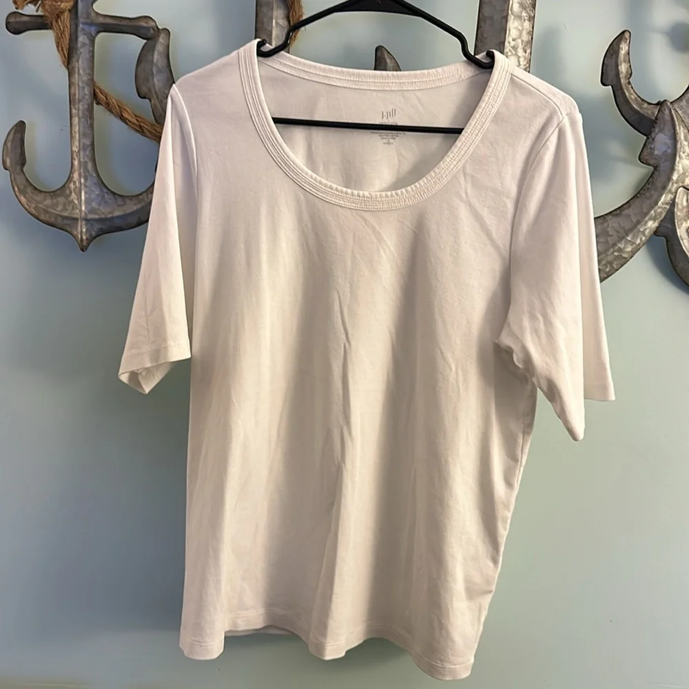 J Jill Perfect Pima Elbow Sleeve Scoop-Neck Tee 1X White - Picture 3 of 5
